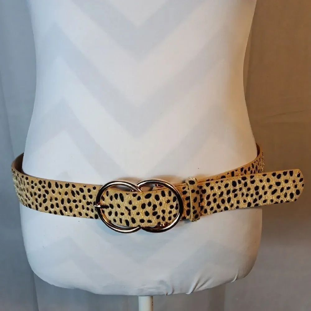 Leopard Print Belt with Silver Buckle